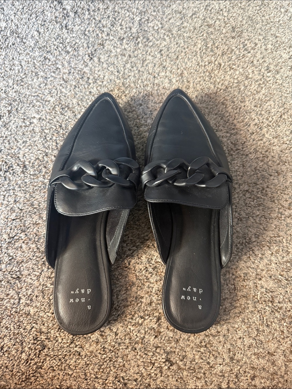 a new day Black Pointed-Toe Chain-Trim Mules